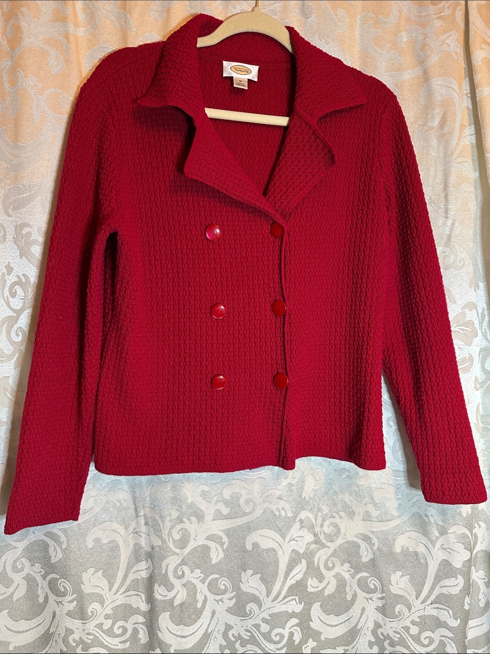 Talbots Red Double-Breasted Knit Sweater Jacket